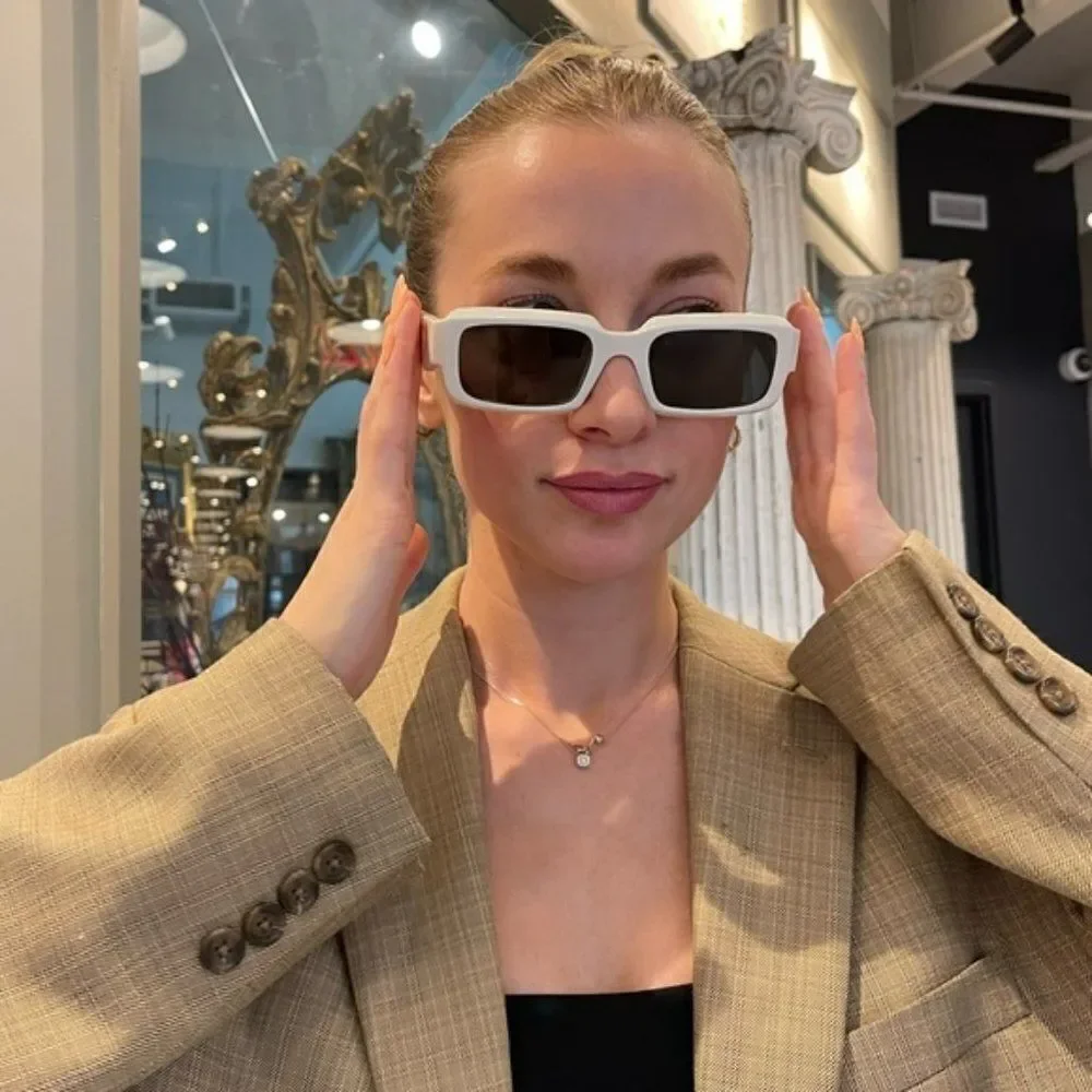 SALE! NEW Prada PR27ZS 17K08Z Talc White Dark Grey Unisex Rectangle Sunglasses